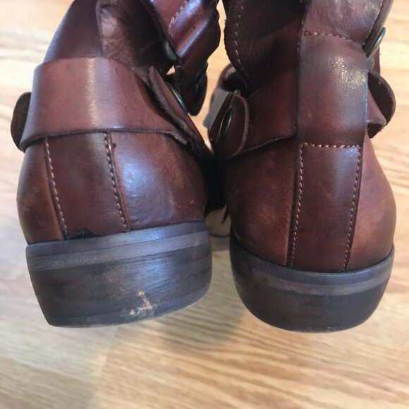 Free People Brown Leather Style Nine Ankle Boots Double Buckle Strappy Booties - Picture 10 of 13